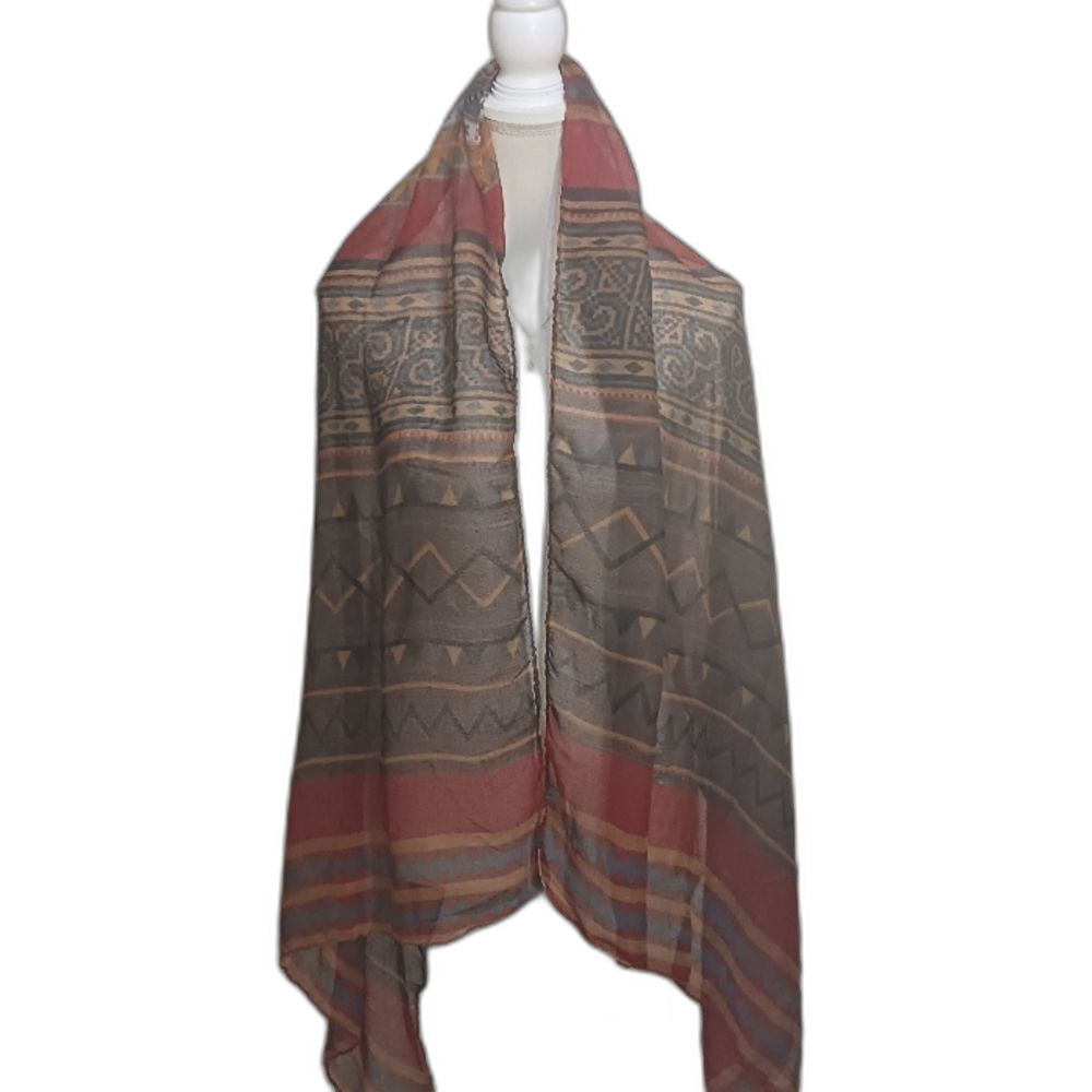 Gift Scarf Tribal Multi Color Pattern.  Measurements 62" Long X 31" Wide